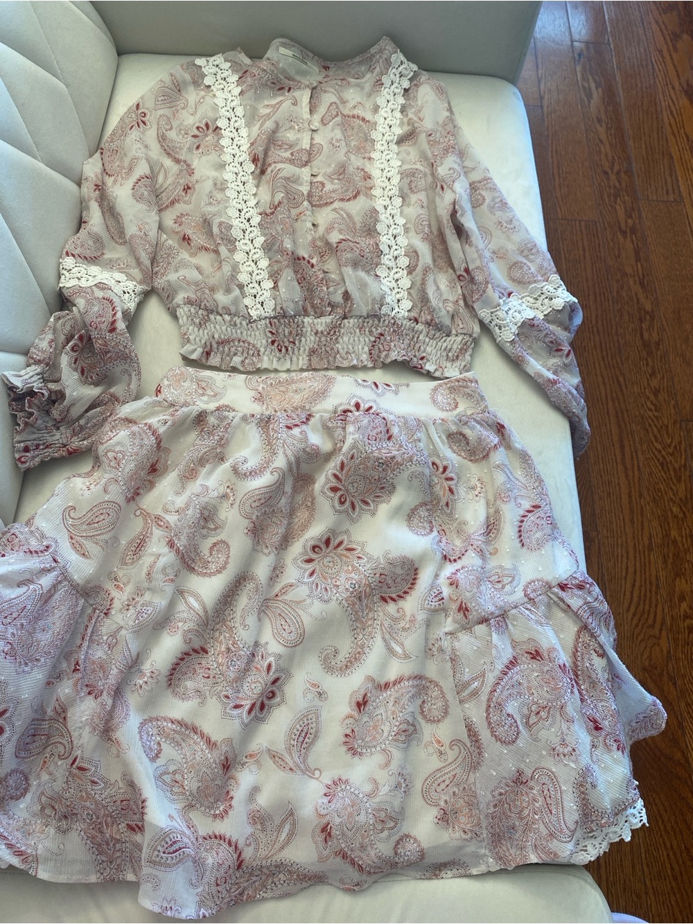 Girls' Lace-Trim Paisley Two-Piece Dress Set in Blush